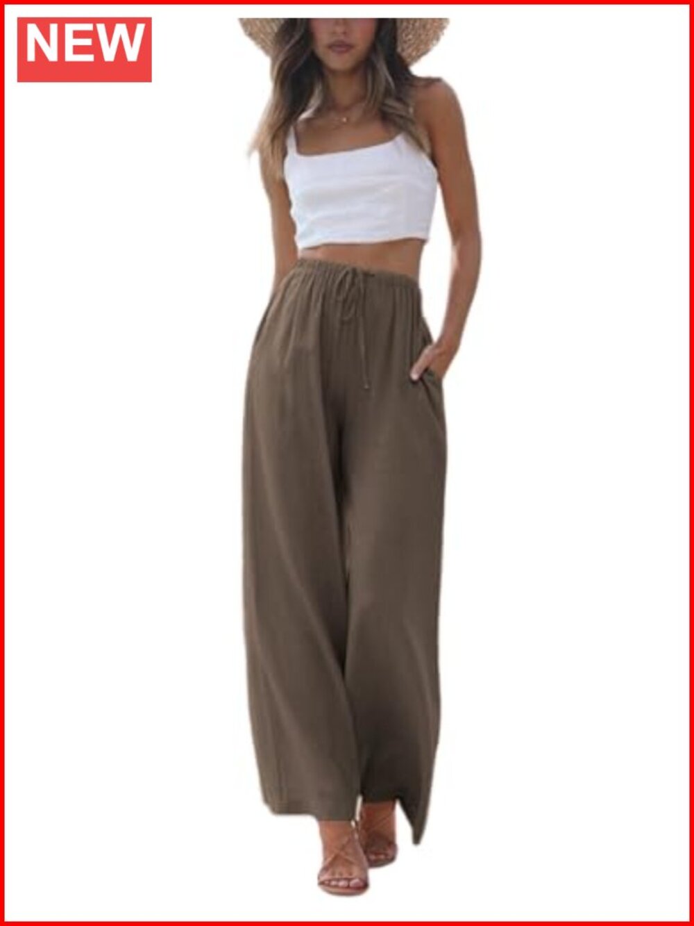Cotton Linen Summer Palazzo Pants Flowy Wide Leg with Pockets